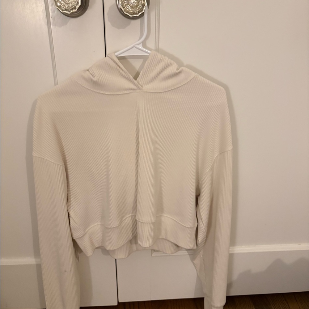 Garage Cream Ribbed Cropped Hoodie/Sweater